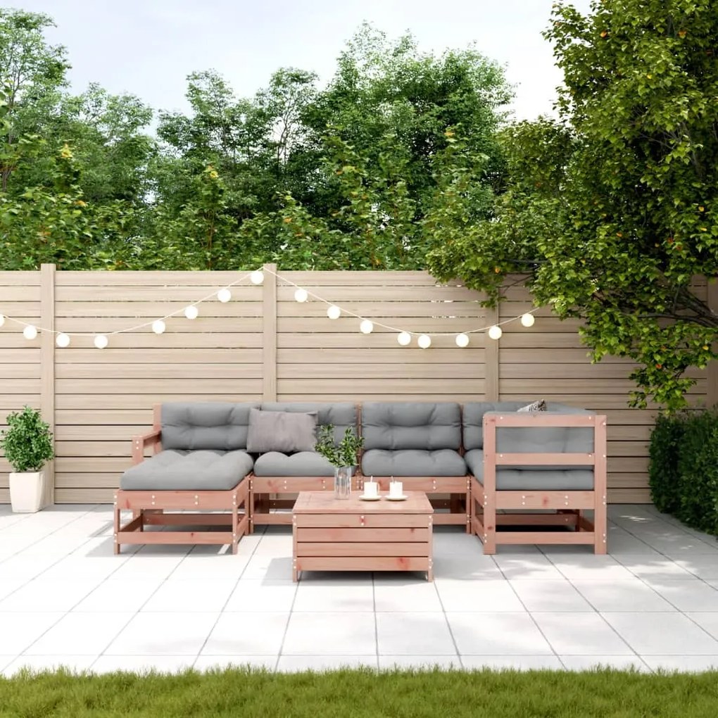 7 pcs conj. lounge jardim com almofadões madeira douglas maciça