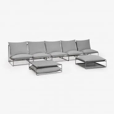 Conjunto De Sofá Modular Amaro De 5 Peças Com Mesa Lateral E Pufe Conversível Cinza - Sklum