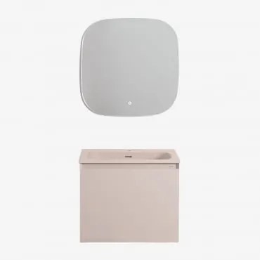 Conjunto De Móveis De Banheiro Em Madeira Macrae Com Pia Integrada Crema Linho & Quadrado Led E Anti-embaciamento 75x75 Cm Riben & Sem Torneira -