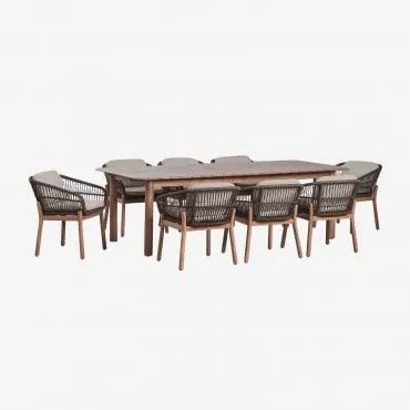 Conjunto De Mesa Retangular Extensível Duala 250-310x105 Cm E 8 Cadeiras De Jardim Em Madeira De Acácia E Corda Trançada - Sklum