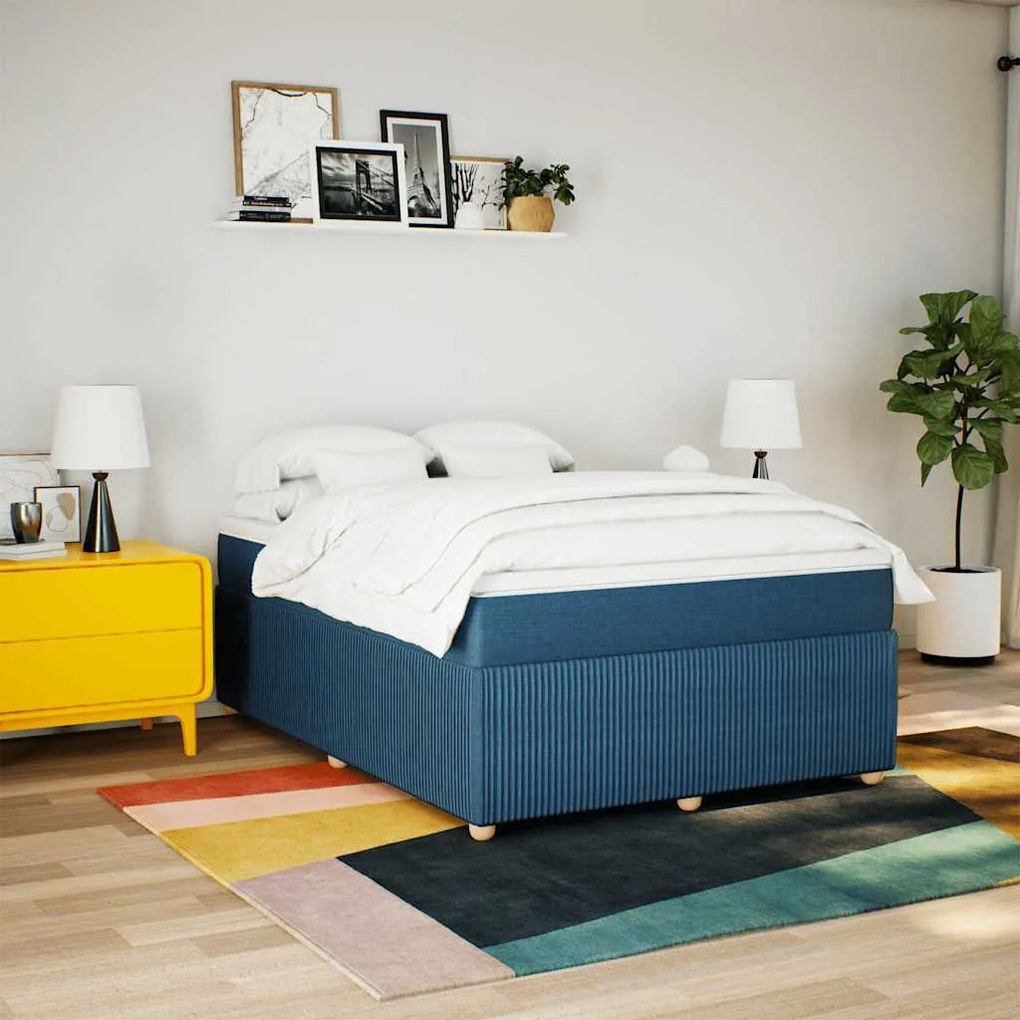 Cama com molas/colchão 160x200 cm tecido azul