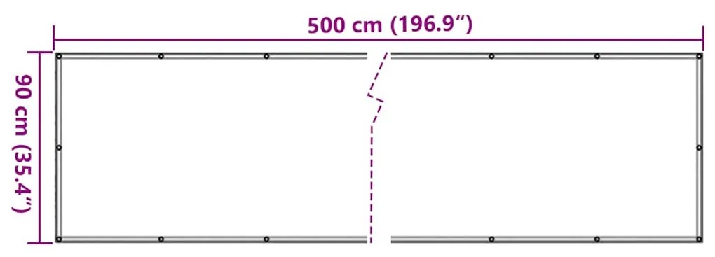Tela de privacidade para varanda 500x90 cm PVC cinzento