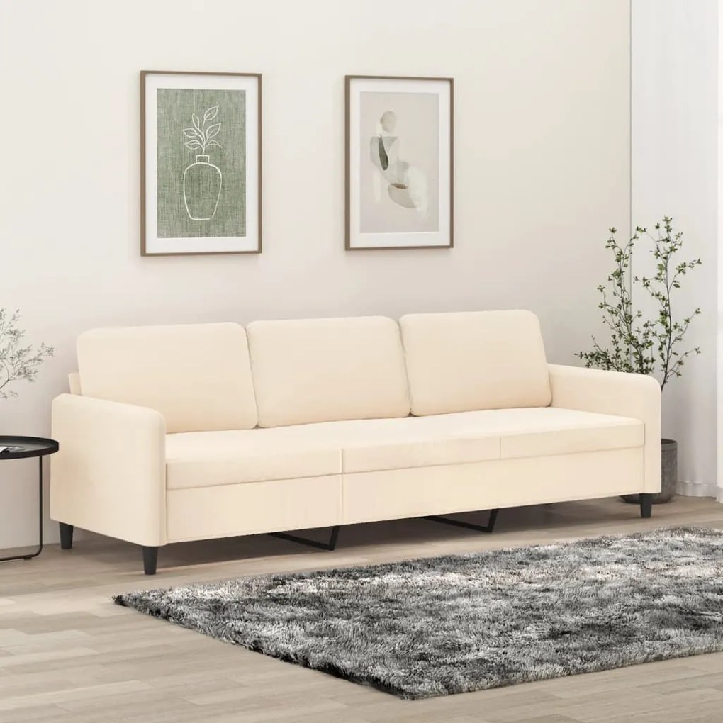 Sofá de 3 lugares 210 cm veludo cor creme