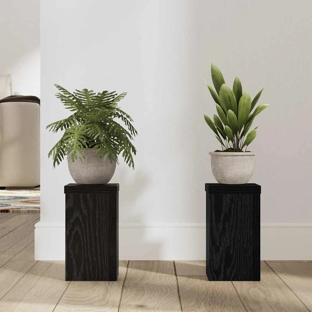 Suportes para Plantas 2 pcs Carvalho Preto 10x10x18 cm Madeira Revesti