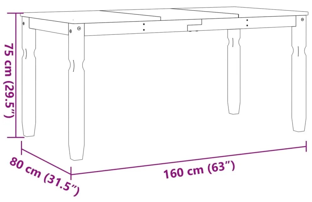 Mesa de jantar Corona 160x80x75 cm madeira pinho maciça branco