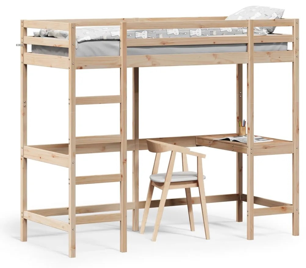 vidaXL Cama alta com secretária 80x200 cm madeira de pinho maciça