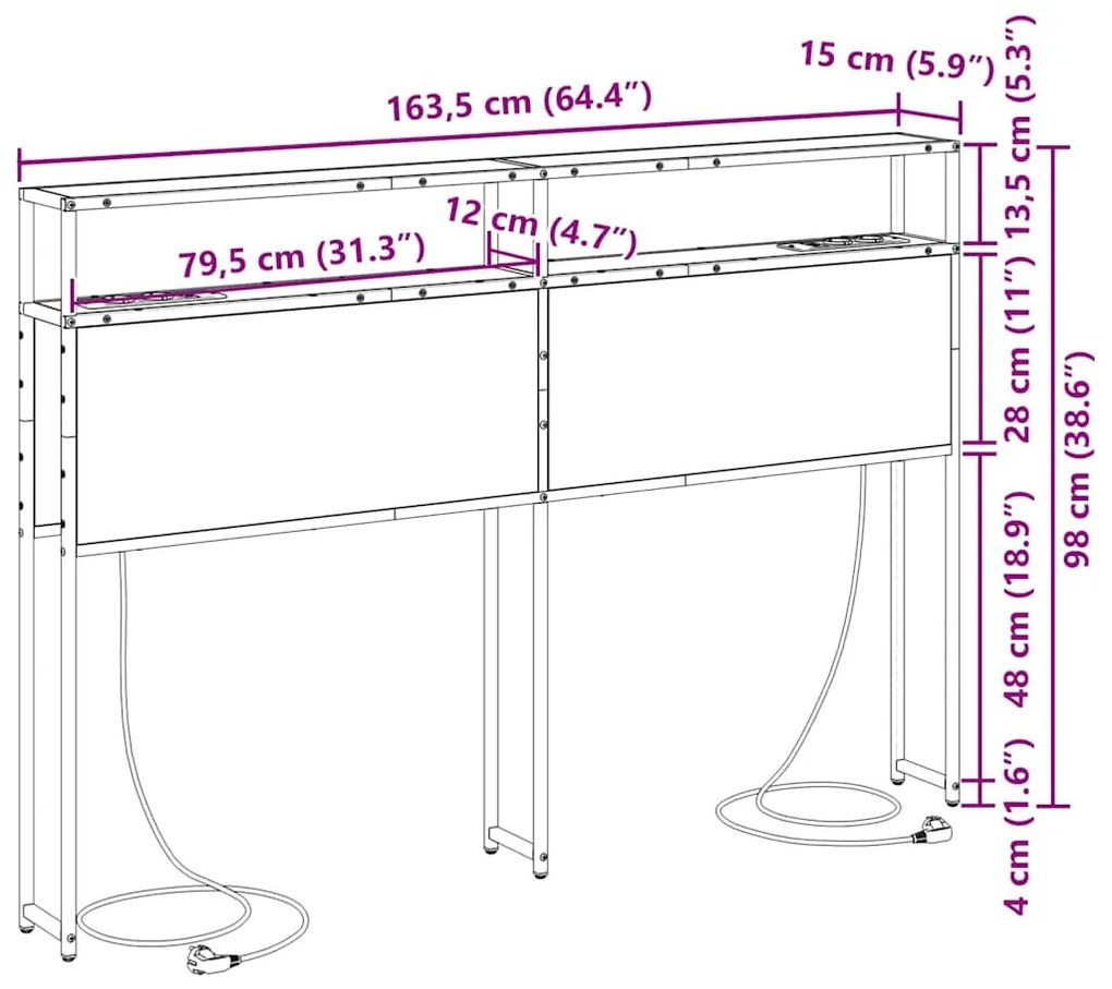 Cabeceira de armazenamento com cabeceira Cinza sonoma 160 cm