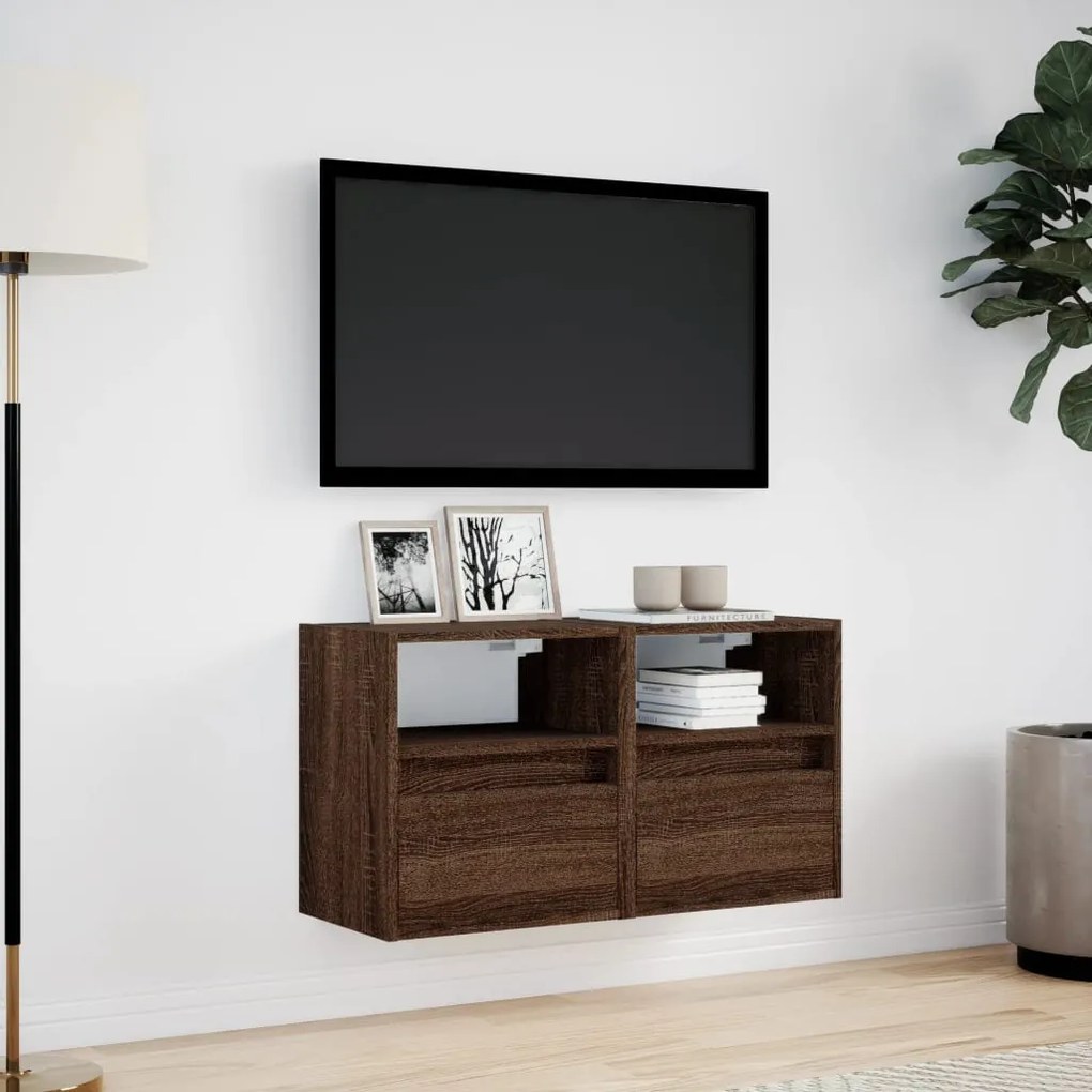 Móveis de parede para TV com luzes LED 2 pcs carvalho castanho