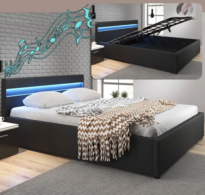 Cama Hidráulica com Arrumação e Sistema de Som "Barry" - 150x190 cm -