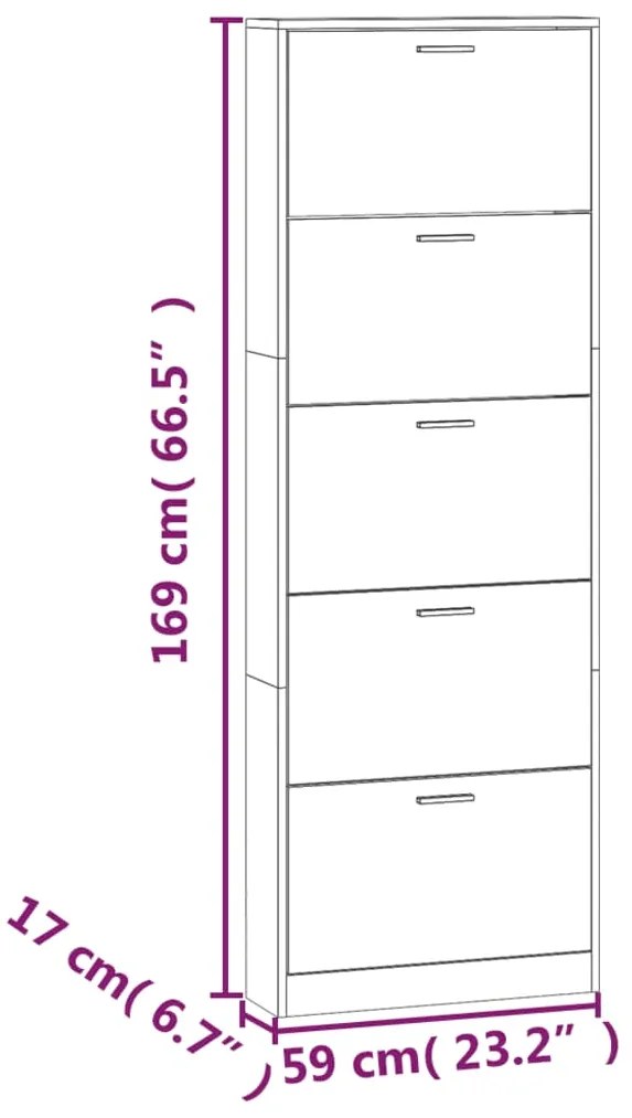 Sapateira 59x17x169 cm derivados de madeira sonoma cinza