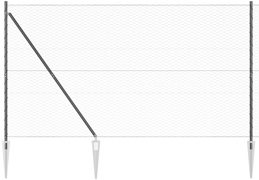 Cerca Hexagonal vidaXL Cinza 1,6x50 m Aço, Pilares de Cerca vidaXL com
