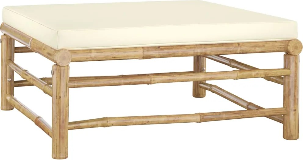 6 pcs conj. lounge p/ jardim em bambu c/ almofadões branco nata