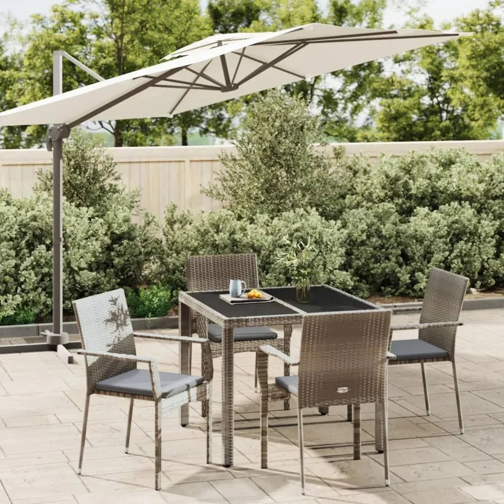 vidaXL 5 pcs conjunto de jantar p/ jardim c/ almofadões vime PE cinza