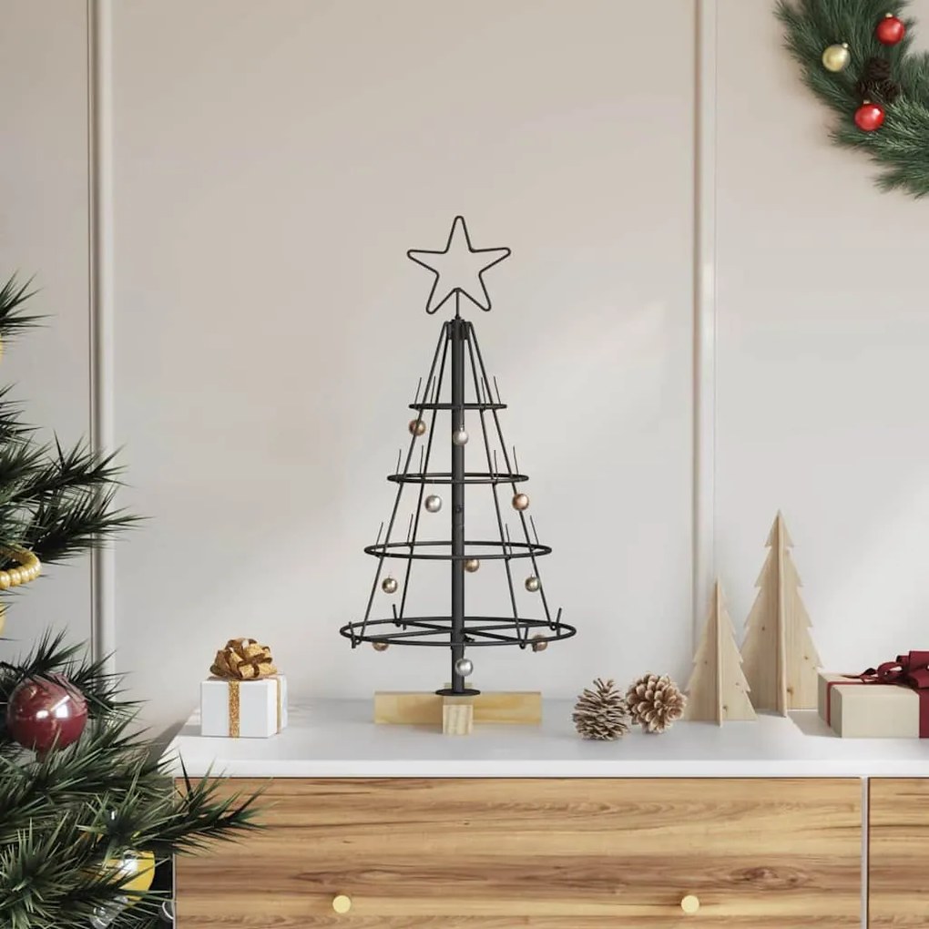 vidaXL Árvore de Cone de Natal com suporte Preto 60 cm Aço