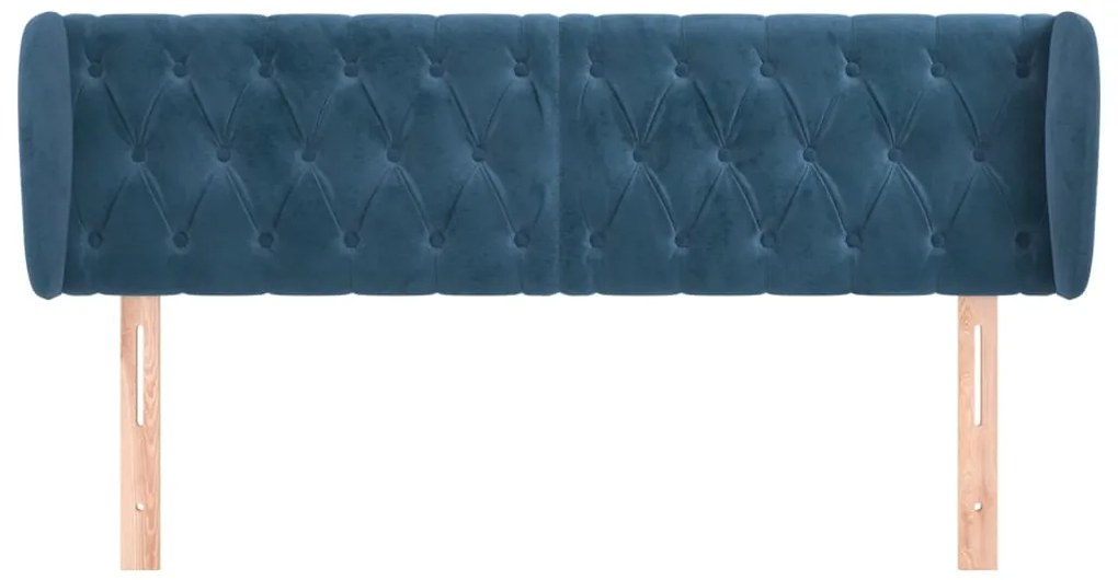 Cabeceira de cama c/ abas veludo 147x23x78/88cm azul-escuro