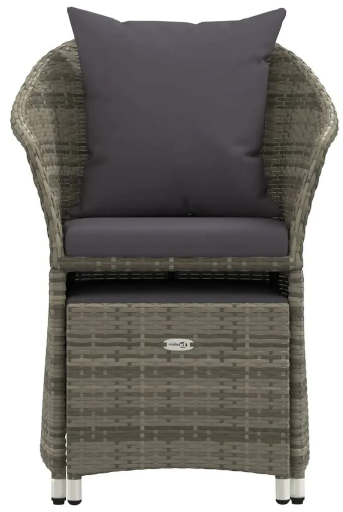 2 pcs conjunto lounge de jardim c/ almofadões vime PE cinzento