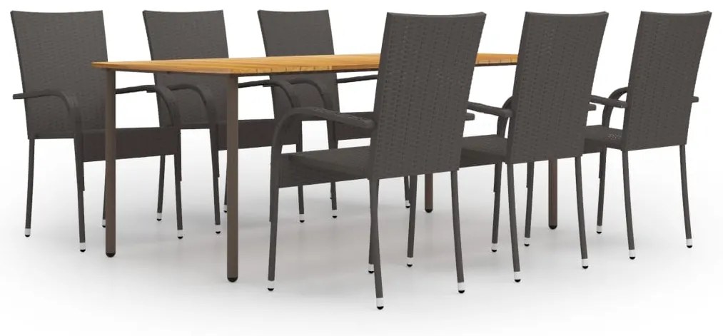 7 pcs conjunto de jantar para jardim vime PE castanho