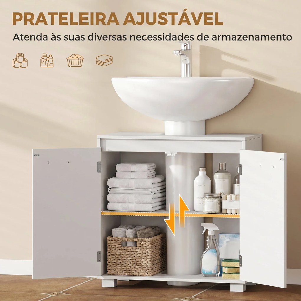 Móvel de Casa de Banho Moderno e Independente para Lavatório (NÃO INCLUIDO) com Recorte em U e Prateleira Ajustável, Branco