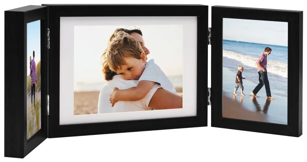 vidaXL Moldura com três dobras 22x15 cm+2x(10x15 cm) preto