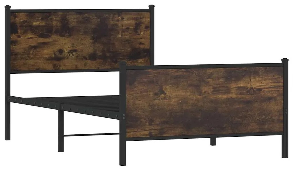Estrutura de cama sem colchão 100x190 cm metal carvalho fumado