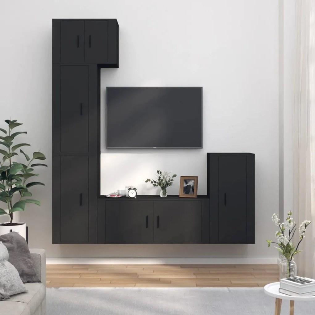 vidaXL Conjunto móveis de TV 5 pcs madeira processada preto