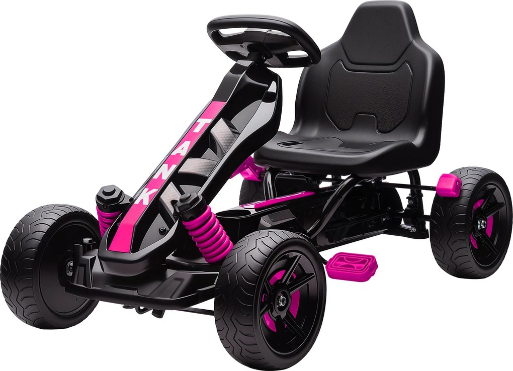 Kart a pedais para crianças, karting infantil para idades entre os 3 e os 6 anos com roda livre, travão e rodas antiderrapantes em EVA, cor-de-rosa