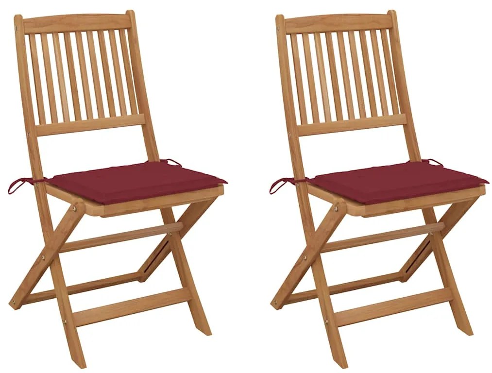 vidaXL Cadeiras de jardim dobráveis c/ almofadões 2 pcs acácia maciça