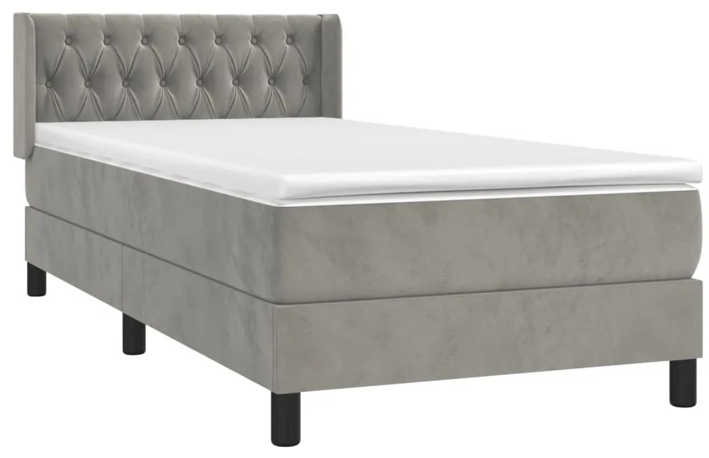 Cama com molas/colchão 90x190 cm veludo cinza-claro