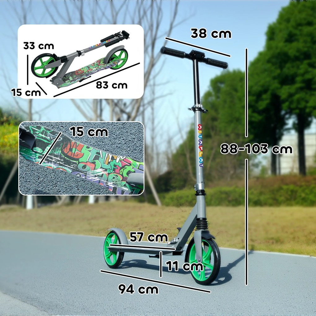 Trotinete para crianças dos 6 aos 12 anos, patinete dobrável de 2 rodas, altura ajustável, para meninas e meninos, patinete verde