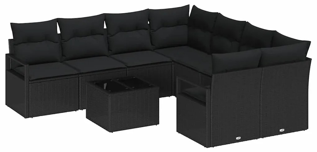 Conjunto de Sofás de Jardim com 9 Peças vidaXL com Almofadas Preto Rat