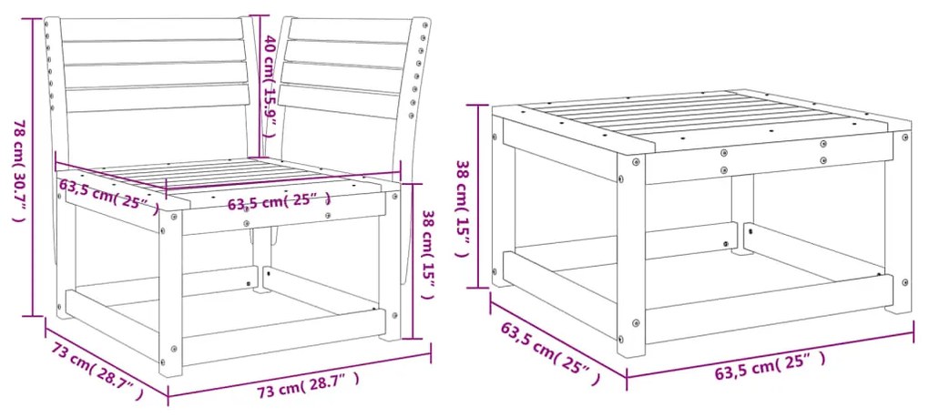 3 pcs conjunto sofás de jardim madeira de pinho maciça