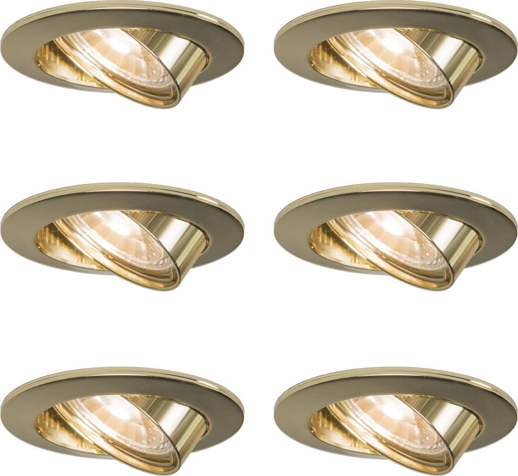 Conjunto de 6 focos embutidos redondos e inclináveis dourados - Edu