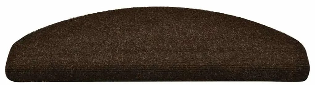 Tapetes escada autoadesivos 15 pcs 65x21x4 cm agulhado castanho