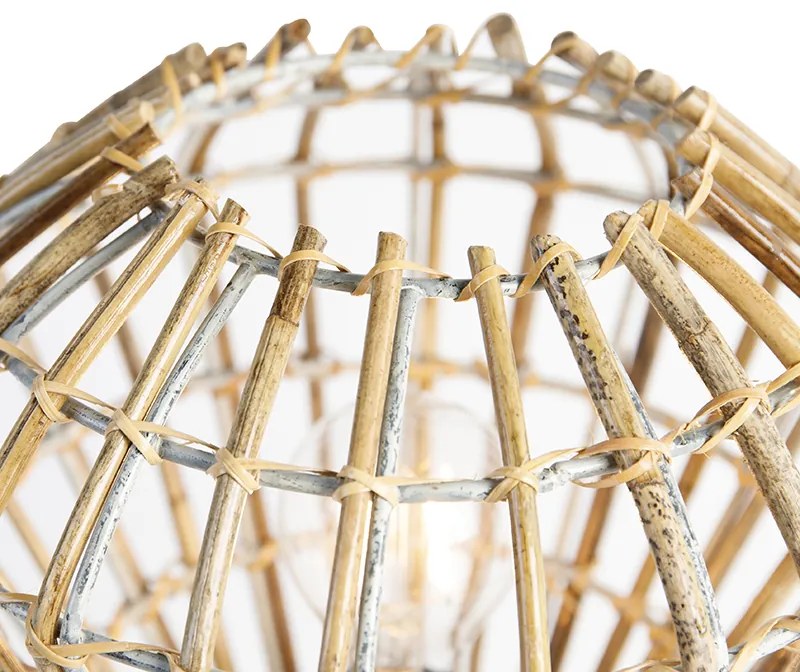 Candeeiro de mesa rústico tripé bambu com branco - Canna Diamond