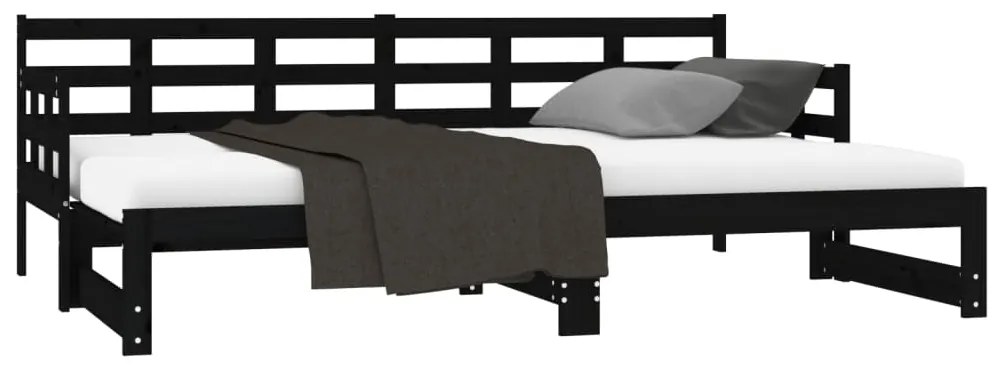 Estrutura sofá-cama de puxar 2x(90x200) cm pinho maciço preto