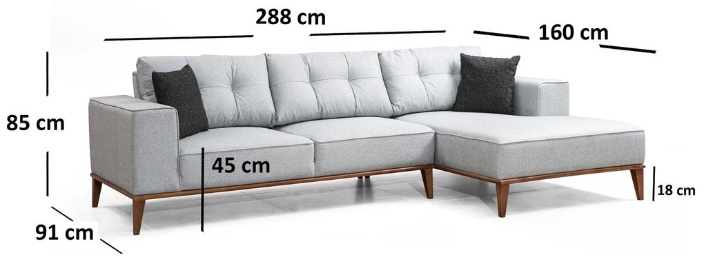 Sofá-Cama de Canto Montana - Cinza Claro - 288 x 160 x 91 x 85 cm