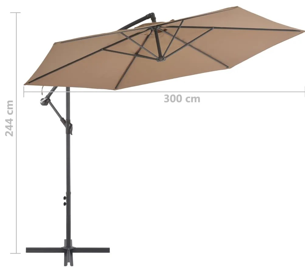 Guarda-sol cantilever c/ poste alumínio 300cm cinza-acastanhado