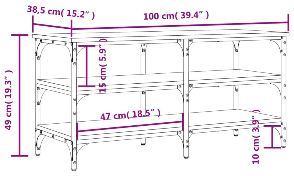 Banco sapateira 100x38,5x49cm derivados madeira carvalho sonoma