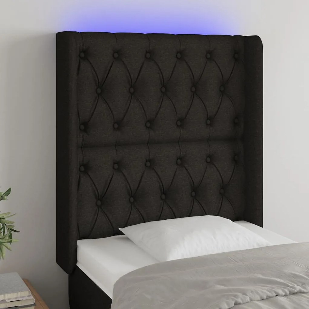 Cabeceira de cama c/ luzes LED tecido 83x16x118/128 cm preto