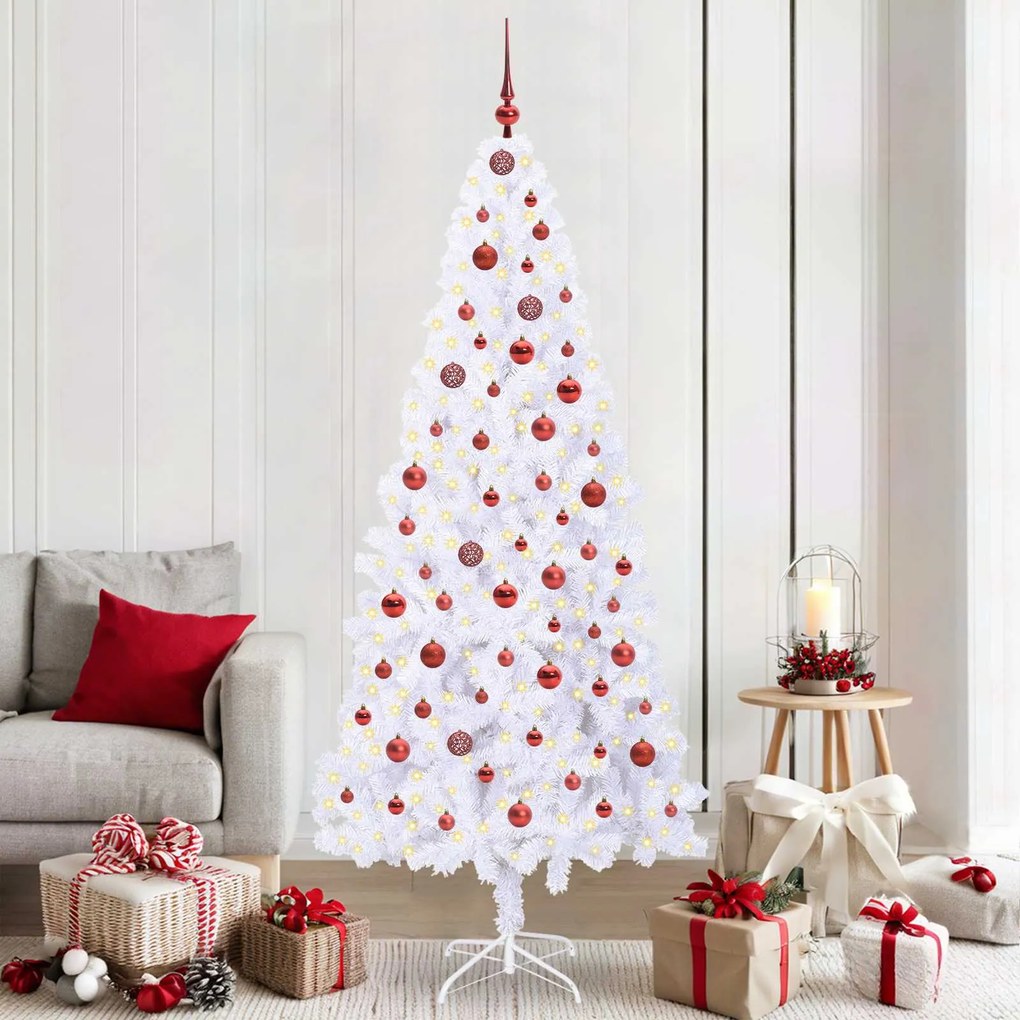vidaXL Árvore de Natal Artificial com 300 LEDs Branco 210 cm PVC e Aço