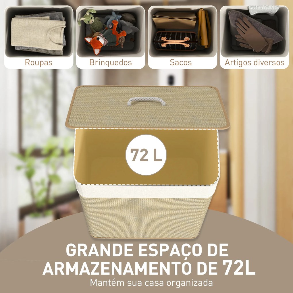 Cesto de Roupa com Tampa 72L Cesto de Roupa de Bambu com Bolsa Interior Removível e Alças 40x30x60 cm Bege e Creme
