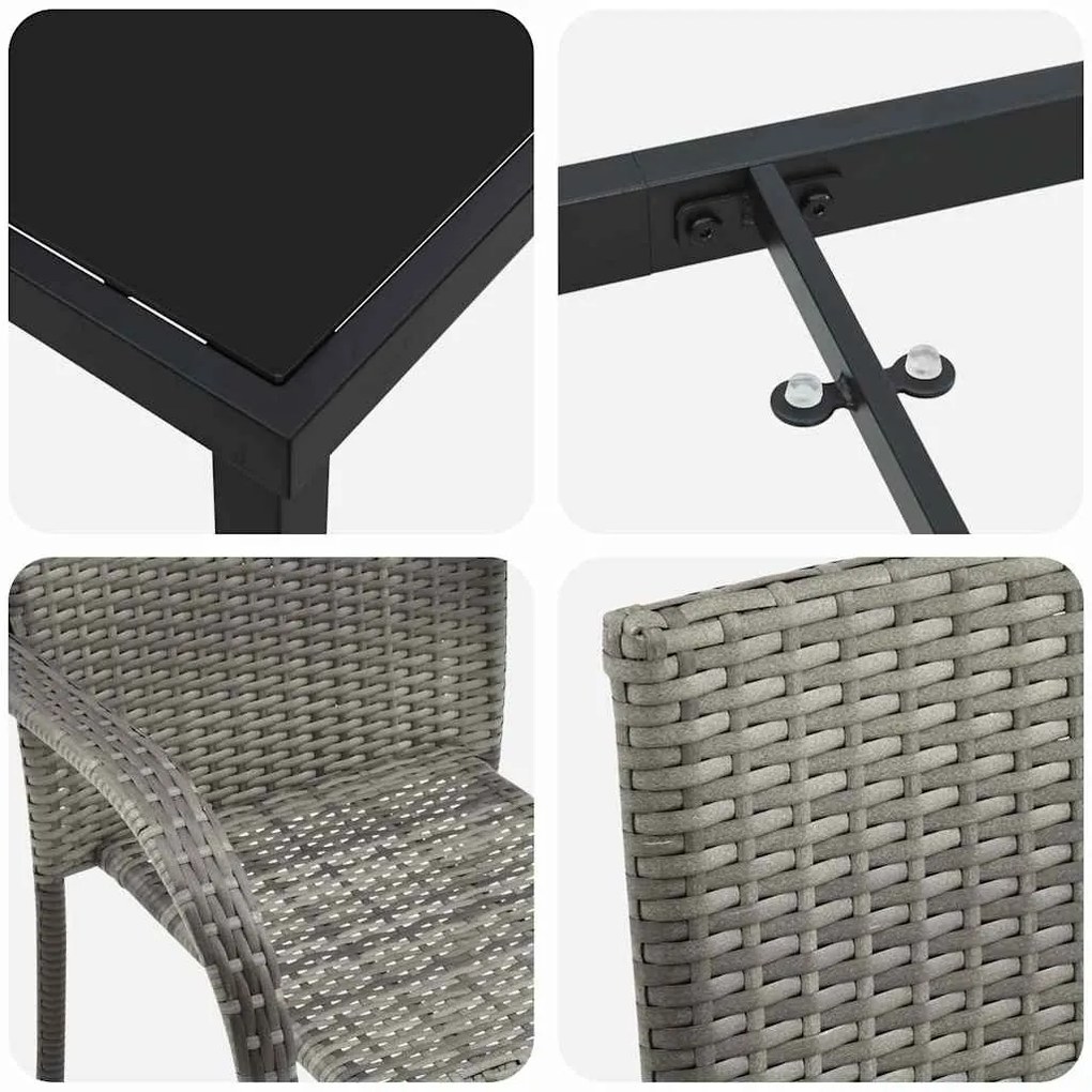 Conjunto de Jantar para Jardim 7 pcs Cinzento Rattan de PE