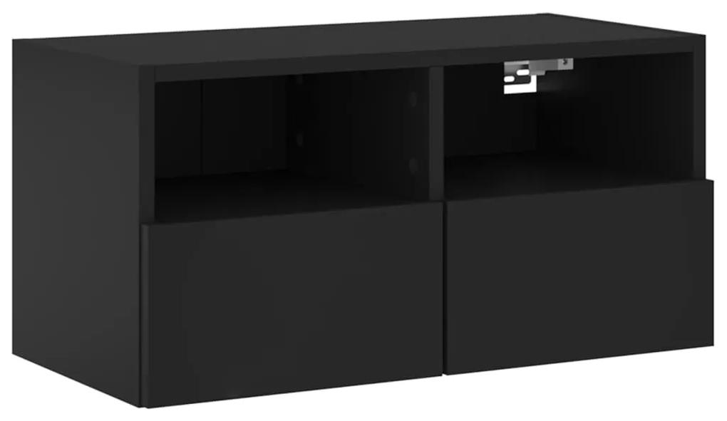 4 pcs móveis de parede para TV derivados de madeira preto