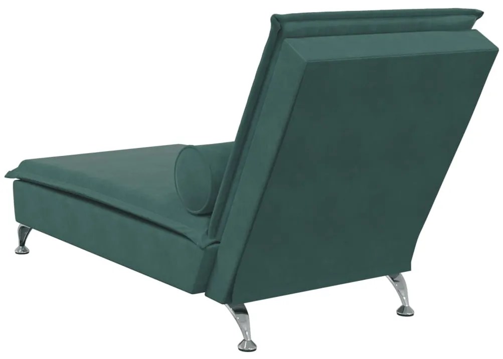 Chaise lounge de massagem com rolo tecido verde-escuro