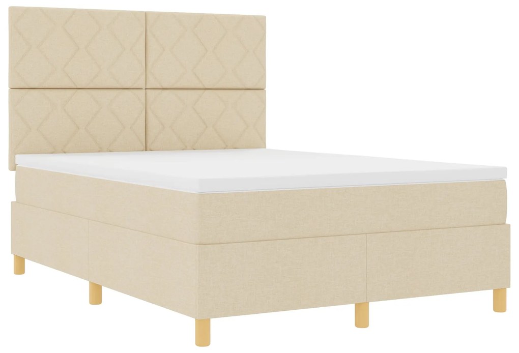 Cama Box Spring com Colchão Creme 140x200 cm Tecido