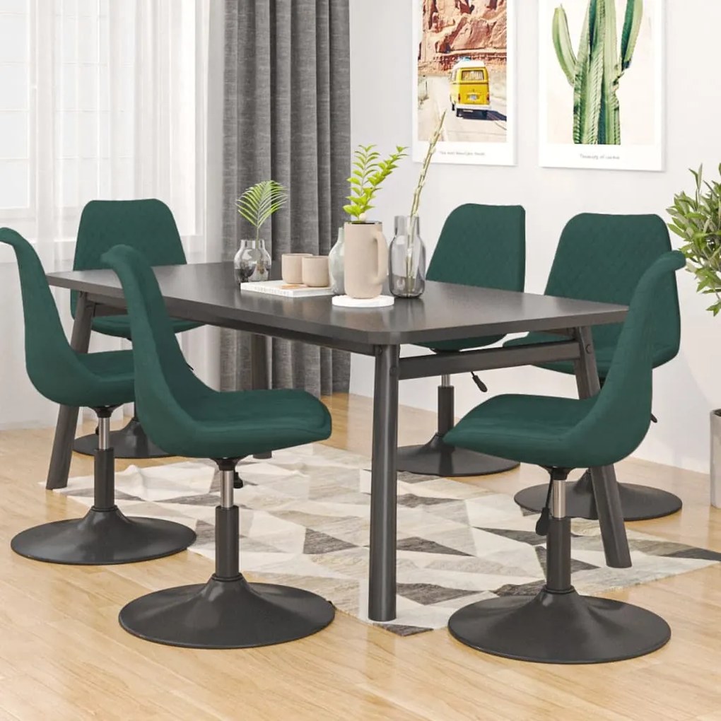 vidaXL Cadeiras de jantar giratórias 6 pcs veludo verde-escuro