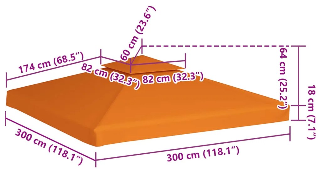 Cobertura de substituição p/ gazebo 310 g/m² 3x3 m laranja