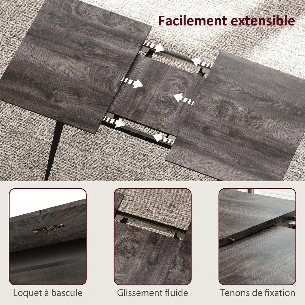 Mesa de Jantar Extensível (CADEIRAS NÃO INCLUIDAS), 160 x 75 x 77 cm, Capacidade Até 8 Pessoas, Cinzento