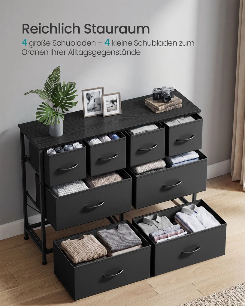 Cómoda com 8 gavetas em tecido e estrutura metálica 98,7 x 30 x 74,7 cm na cor Preto