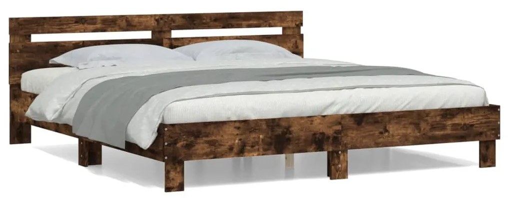 vidaXL Estrutura cama c/ cabeceira derivados madeira carvalho fumado